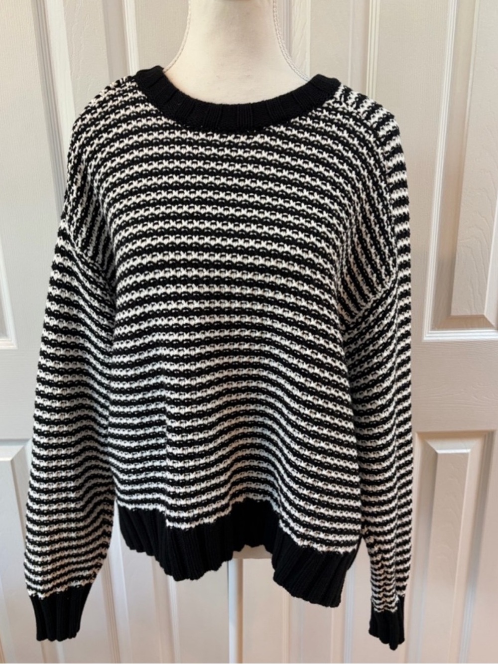 Pistola Black and White Sylvie Cotton Crew Neck Sweater Size XL - Picture 13 of 13